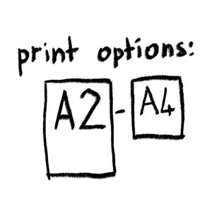 May include: Hand-drawn illustration of print options, with two boxes labeled "A2" and "A4".