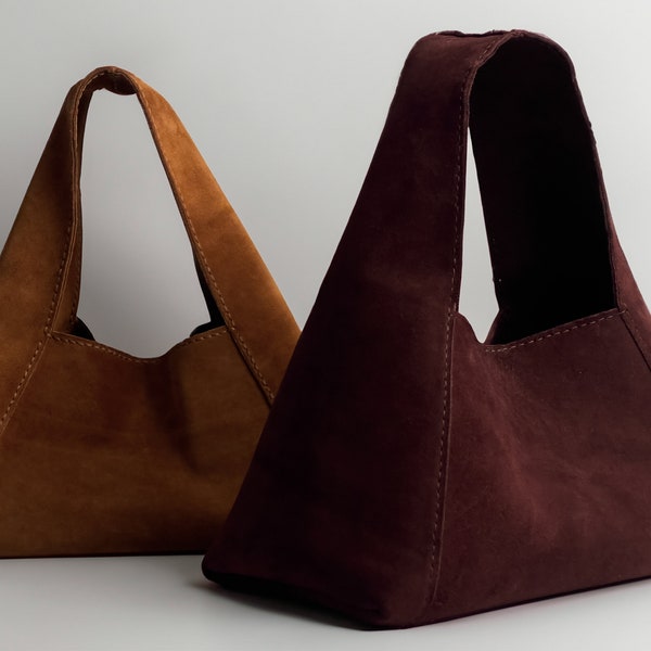 Sac à main en cuir suédé - Mini fourre-tout - Design simple, cuir suédé véritable, avec options de doublure