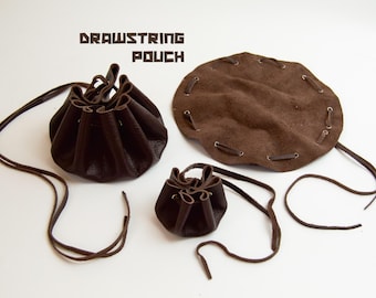 Leather Drawstring Pouch Pattern - 3 Sizes - Beginner Leathercraft