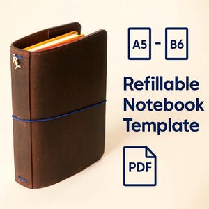 Plantilla PDF para funda de cuaderno de cuero: proyecto de bricolaje para cuaderno recargable en tamaños A5 y B6.