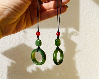 Handmade Green Jade Ring Holder Phone Charm