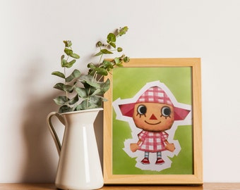 Ilustración lámina print Animal Crossing Wild World aldeana femenina game cube low poly