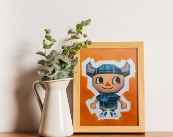 Ilustración lámina print Animal Crossing Wild World aldeano masculino game cube low poly magdalenita