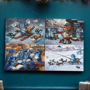 Blue Cats : Message du Nouvel An – Lot de 4 cartes postales ou cartes postales individuelles (Blue Cats de Rina Zeniuk, MyMagicard)