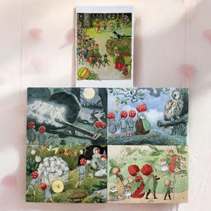 Tomtebobarnen – Aventures de la forêt magique, lot de 5 cartes postales ou cartes postales individuelles (Elsa Beskow, Hjelm Förlag AB)
