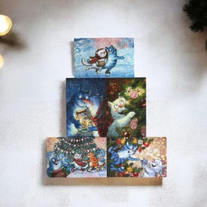 Blue Cats: Christmas Magic – Set of 5 Postcards or Single Postcards (Blue Cats by Rina Zeniuk, MyMagicard)
