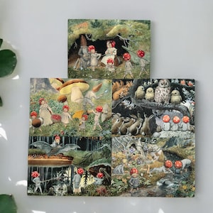 Tomtebobarnen – Momentos do dia a dia, conjunto de 5 postais ou postais individuais (Elsa Beskow, Hjelm Förlag AB)