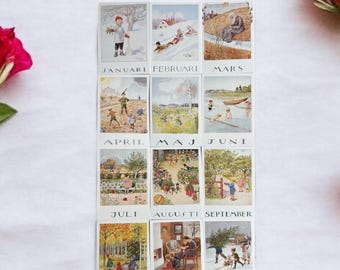 La storia dell'anno (cartoline mensili): cartoline singole o set di 12 cartoline (Elsa Beskow, Hjelm Förlag AB)