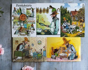 Pettersson en Findus – Culinaire avonturen, set van 5 ansichtkaarten of losse ansichtkaarten (Sven Nordqvist, Hjelm Förlag AB)