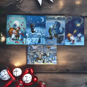 Blue Cats : Miracles in Kotofeevka – Ensemble de 5 cartes postales ou cartes postales individuelles (Blue Cats de Rina Zeniuk, MyMagicard)
