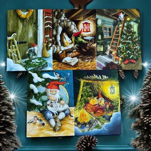 Fröhlicher Zwerg beim Weihnachtsfest – Inge Löök Postkarten-Set