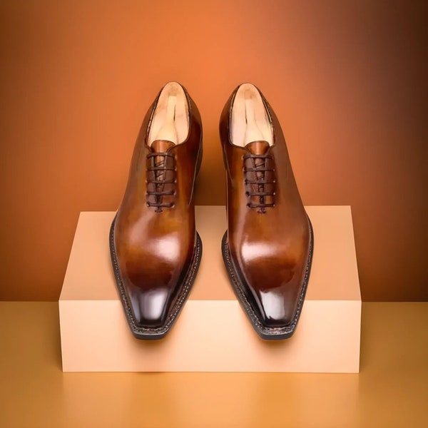 Handcrafted brown leather Goodyear Welted sole shoes Men, Italian Scarpe shoes, leather sole shoes, formal office wedding party dress shoes
