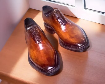 Zapatos Goodyear Welted de cuero marrón hechos a mano para hombre, zapatos italianos, zapatos de suela de cuero, boda formal, fiesta de oficina personalizar zapatos de vestir