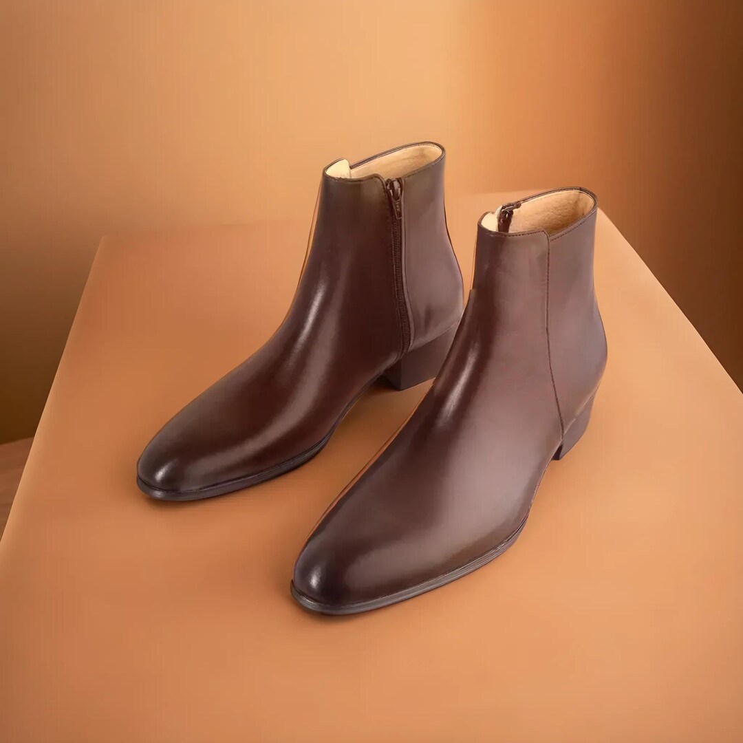 Men Shoes Real Leather Ankle Boots Zip Cork Formal Dress Chelsea Boots