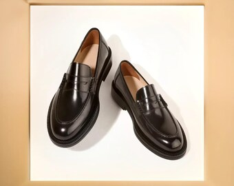 Men's Handmade black leather loafers shoes, Italian shoes, leather sole shoes, formal wedding, office party dress shoes, customise shoes