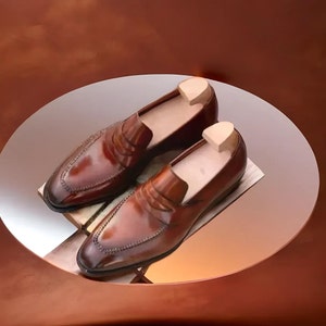 Men's Handmade leather loafers shoes, Italian shoes, leather sole shoes, men classic dress loafers office wedding party shoes moccasin shoes