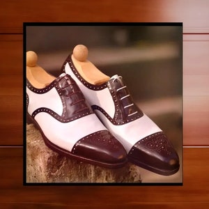 Sapatos masculinos feitos à mão de couro marrom e branco, sapatos italianos, sapatos com sola de couro, casamento formal, sapatos sociais para festa de escritório, sapatos personalizados