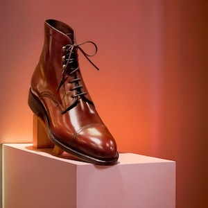 Men&#39;s Handmade ankle high lace up leather long boots leather sole shoes classic leather long boots customise high ankle long leather boots