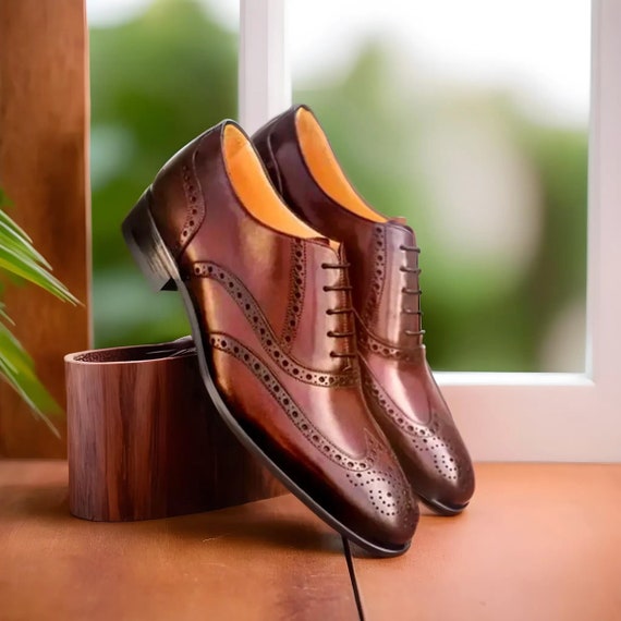 Custom Handmade Italian Leather Brogues for Men, Leather Sole