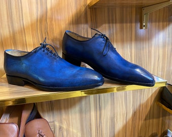 Mannen handgemaakte lederen Oxford veterschoenen hele gesneden Squire Toe schoenen, leren zool schoenen, formele kantoor bruiloft partij jurk schoenen mannen