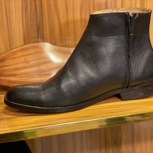 Men's Handmade ankle high side zipper black leather boots, leather sole shoes, classic leather long boots men, ankle high long leather boots