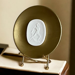 Decorative Plate With Intaglio, Ancient Art Beige Decor Plate, Intaglio Art Plaster