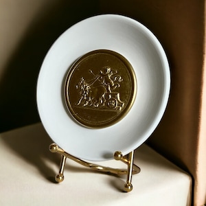 Decorative plate with intaglio, white and gold decor plate, intaglio art