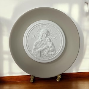 Decorative Plate With Intaglio, Ancient Art Beige Decor Plate, Intaglio Art Plaster