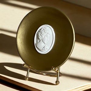 Decorative Plate With Intaglio, Ancient Art Beige Decor Plate, Intaglio Art Plaster