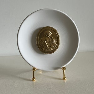 Decorative Plate With Intaglio, Ancient Art Beige Decor Plate, Intaglio Art Plaster