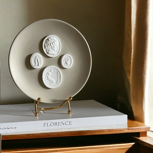 Decorative Plate With Intaglio, Ancient Art Beige Decor Plate, Intaglio Art Plaster