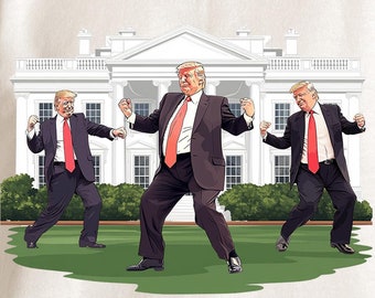 Dancing Trump Illustration, Humorous Clipart (PNG JPG Digital Download)