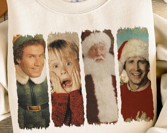 Retro kerstfilmpersonages png, ontwerp kerstshirt (digitale download)