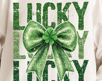 Glitter Lucky png, Lucky bow png, Coquette bow png, Green coquette bow png, St. Patrick’s Day Bow png, St Patrick's Day png, Shamrock png