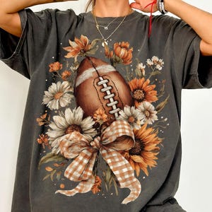 Fall Checker Football Png, Game Day Png Fall Vibes Png, Autumn Png Boho Floral Football Png Touchdown Season Png, Coquette Football Bow Png