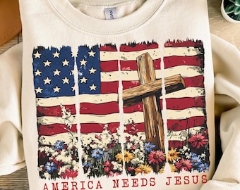 America Needs Jesus PNG: Retro USA Flag, 4th of July (Digital Download)