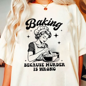 Hornear porque el asesinato está mal, archivo SVG PNG, diseño divertido retro vintage de moda para camisetas gráficas, bolsos de mano, pegatinas, llaveros, etc.