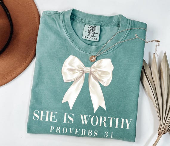 She is Worthy Bow PNG File, Women's Christian Shirts (Digital Download)