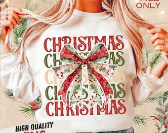 Christmas Bow PNG, Retro Girly Shirt Design (Digital Download)