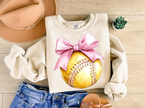 Coquette Softball Bow Png, Retro Design (Digital Download)