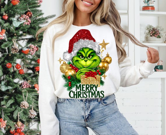 Merry Christmas Grinch PNG: Faux Glitter Whoville Design (Digital Download)