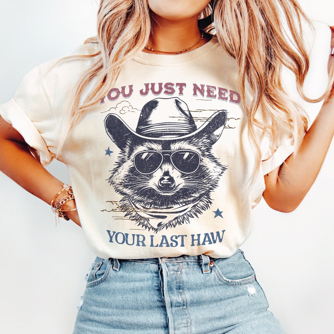 Western Raccoon PNG Retro Cowboy Design for Shirts Last Haw Funny Meme ...