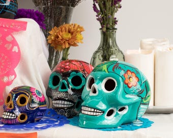 Ceramic Hand-Painted Skull, for your "Day of the Dead Ofrenda or Altar"