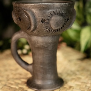 Oaxaca's Polished Clay Sun & Moon Copalera with or without Handle, Sahumerio Cup.-