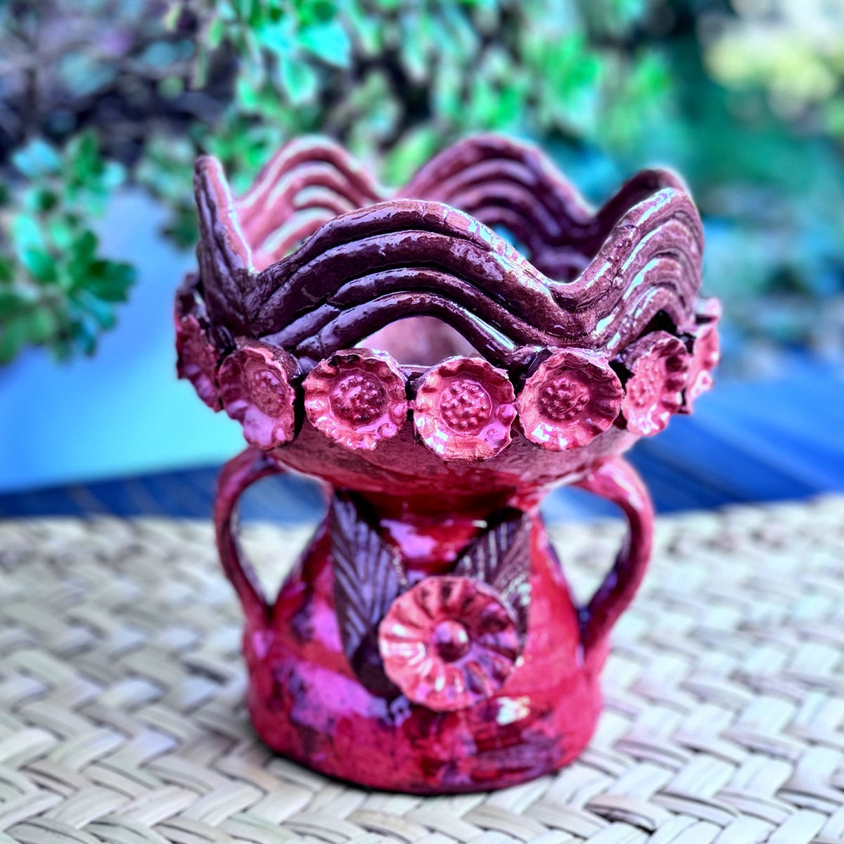 JUMBO Glazed Hand-Made Clay Copalera / Sahumador.
