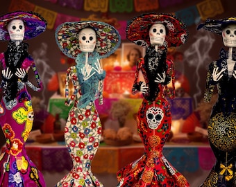 Catrina Skull Figurine, Dia de los Muertos Day of the Dead Decorative Statue