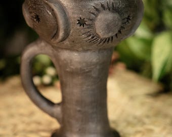 Oaxaca&#39;s Polished Clay Sun & Moon Copalera with or without Handle, Sahumerio Cup.-