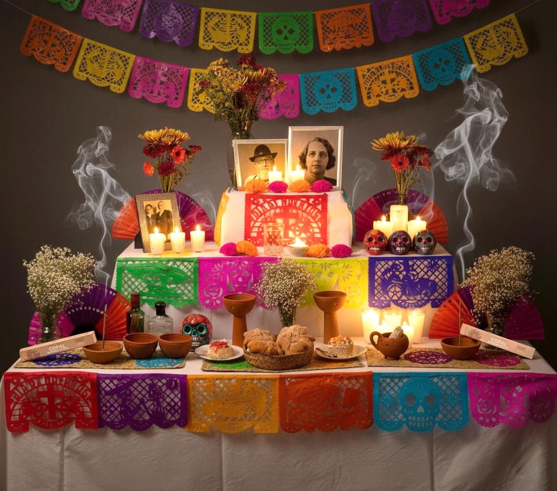 Day Of The Dead Throw Pillow Cover - 15.35" X 15.35" El Altar Lotería Design, Colorful Dia De Muertos Decor