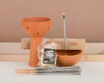 Terracota Mayan Sacred Smoke Ritual Kit: Copal Resin, Incense, Clay Copalera 100% Natural