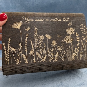 Wild herbs Personalized wooden box, gift for mom custom Keepsake box, best friend gift, memory box, photo box